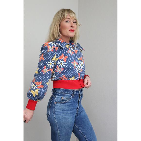 1970's Vintage Butterfly Fade & Dagger Collar Lightweight Jacket ~ Women's XS SM - Picture 8 of 9